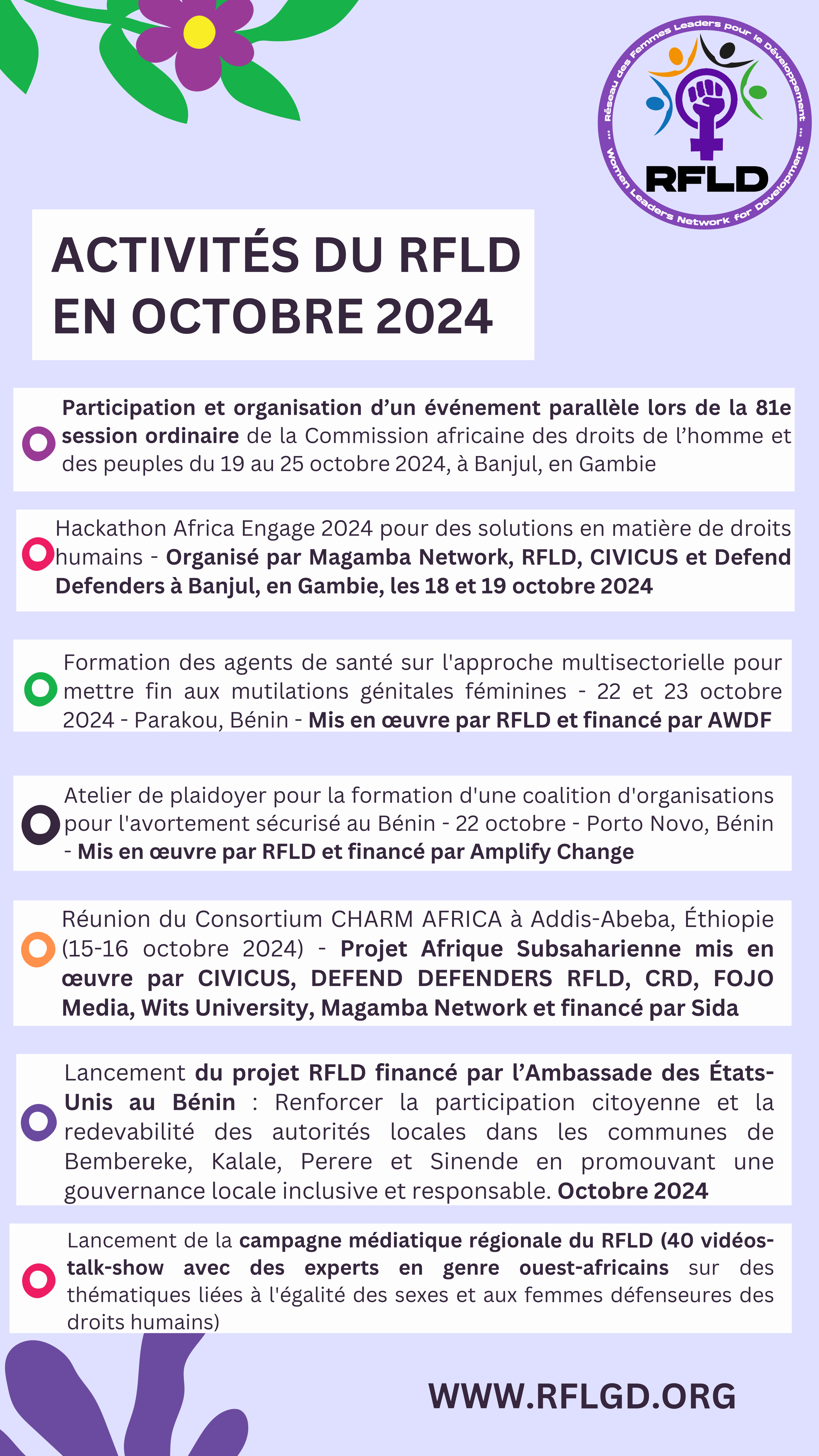 Activités du RFLD en Octobre 2024